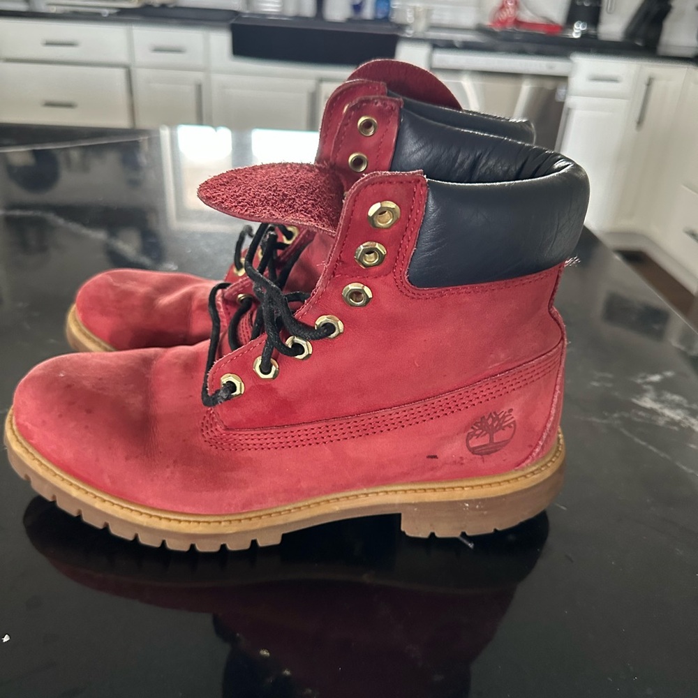 Timberland Red and Black Suede Boots